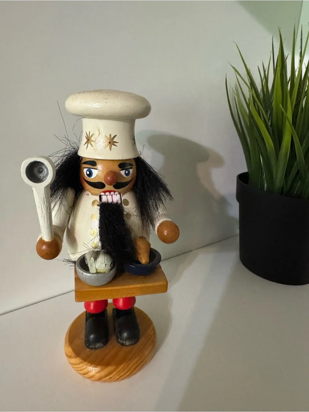 Handcrafted White Wooden Chef Nutcracker Figurine 6”